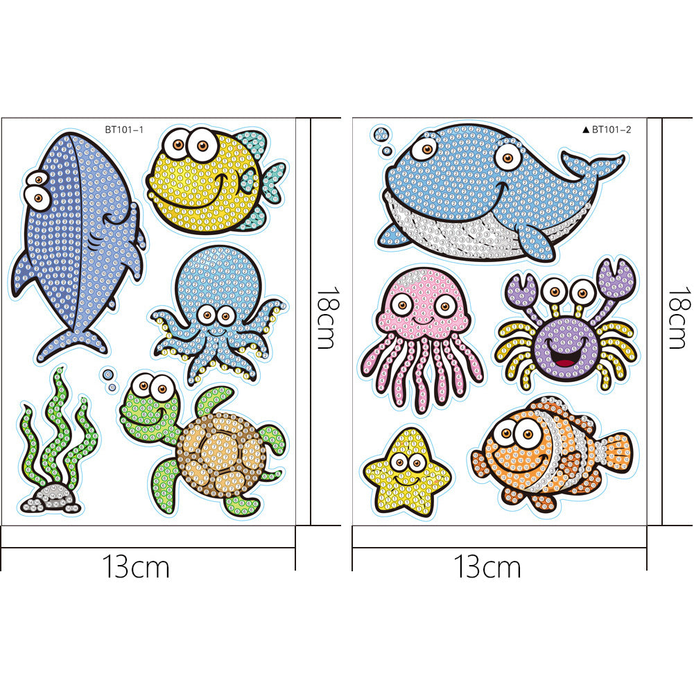 2pcs Gem Sticker Cartoon Animal DIY Paint by Numbers for Kids Adult Gift Rewards