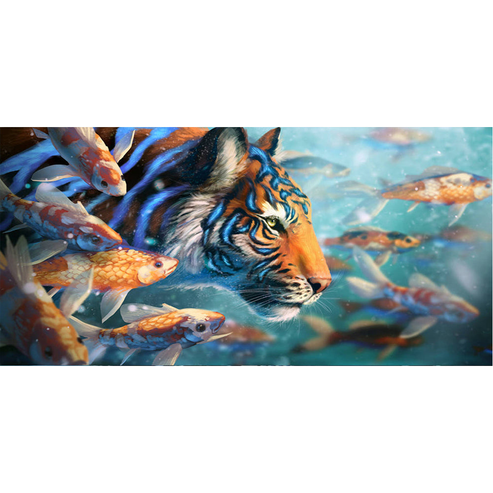 Tiger And Goldfish Under The Sea - Full Round Drill Diamond Painting 70*30CM