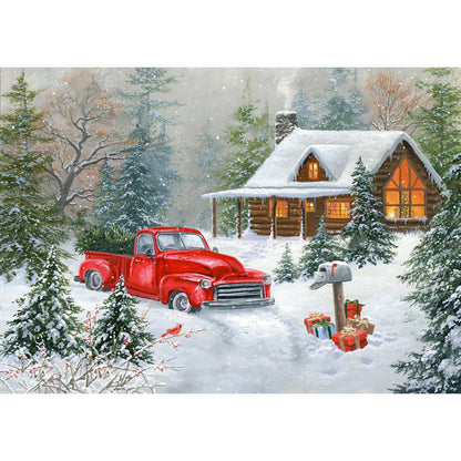 Snow House And Car - Full Round Drill Diamond Painting 40*30CM