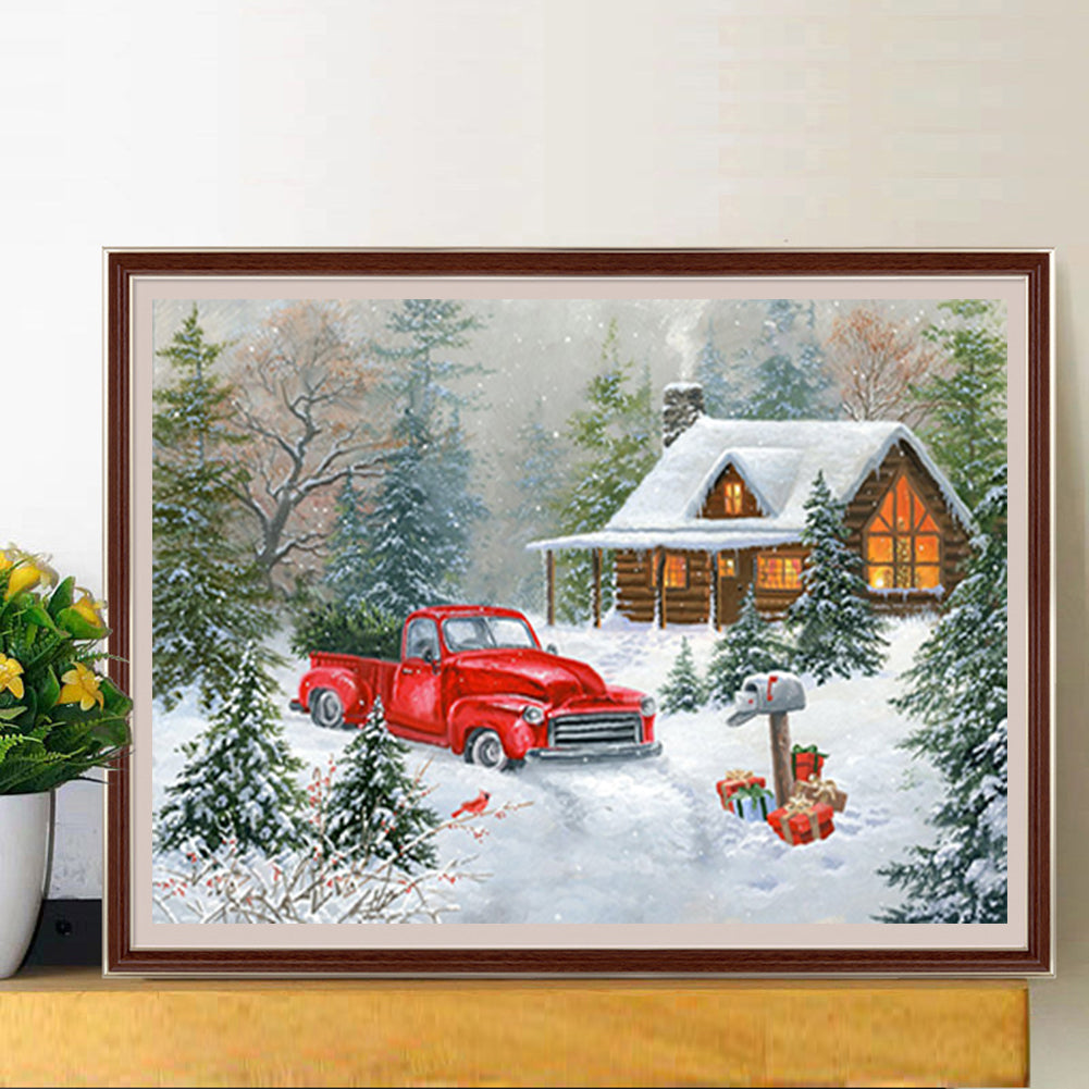 Snow House And Car - Full Round Drill Diamond Painting 40*30CM