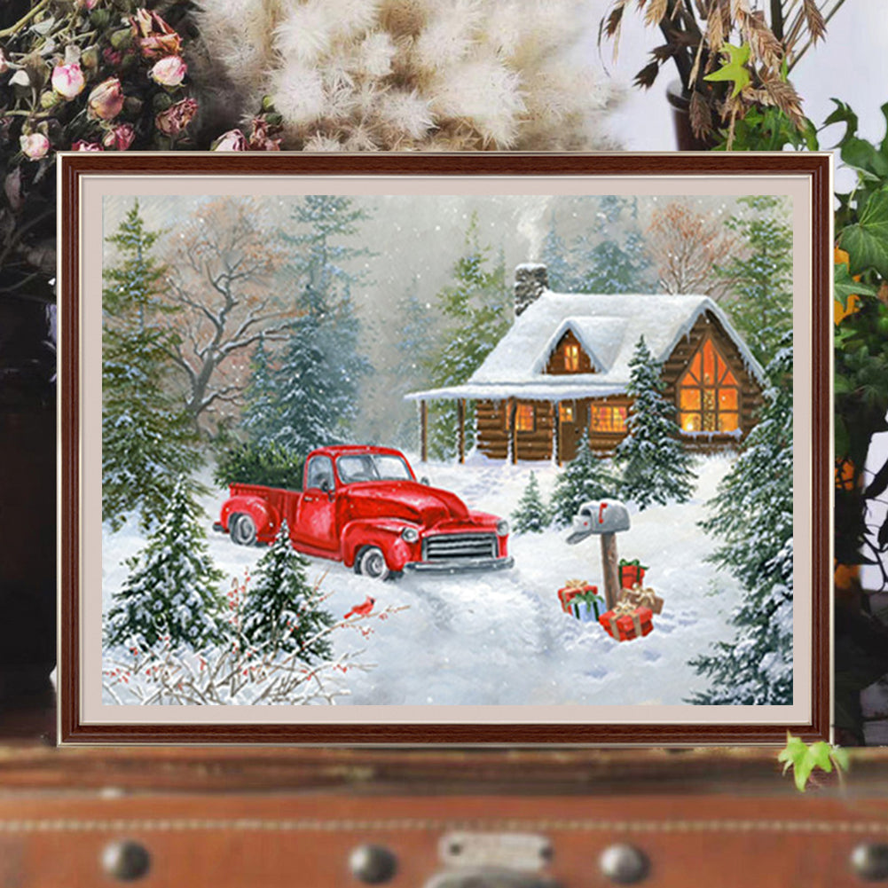 Snow House And Car - Full Round Drill Diamond Painting 40*30CM