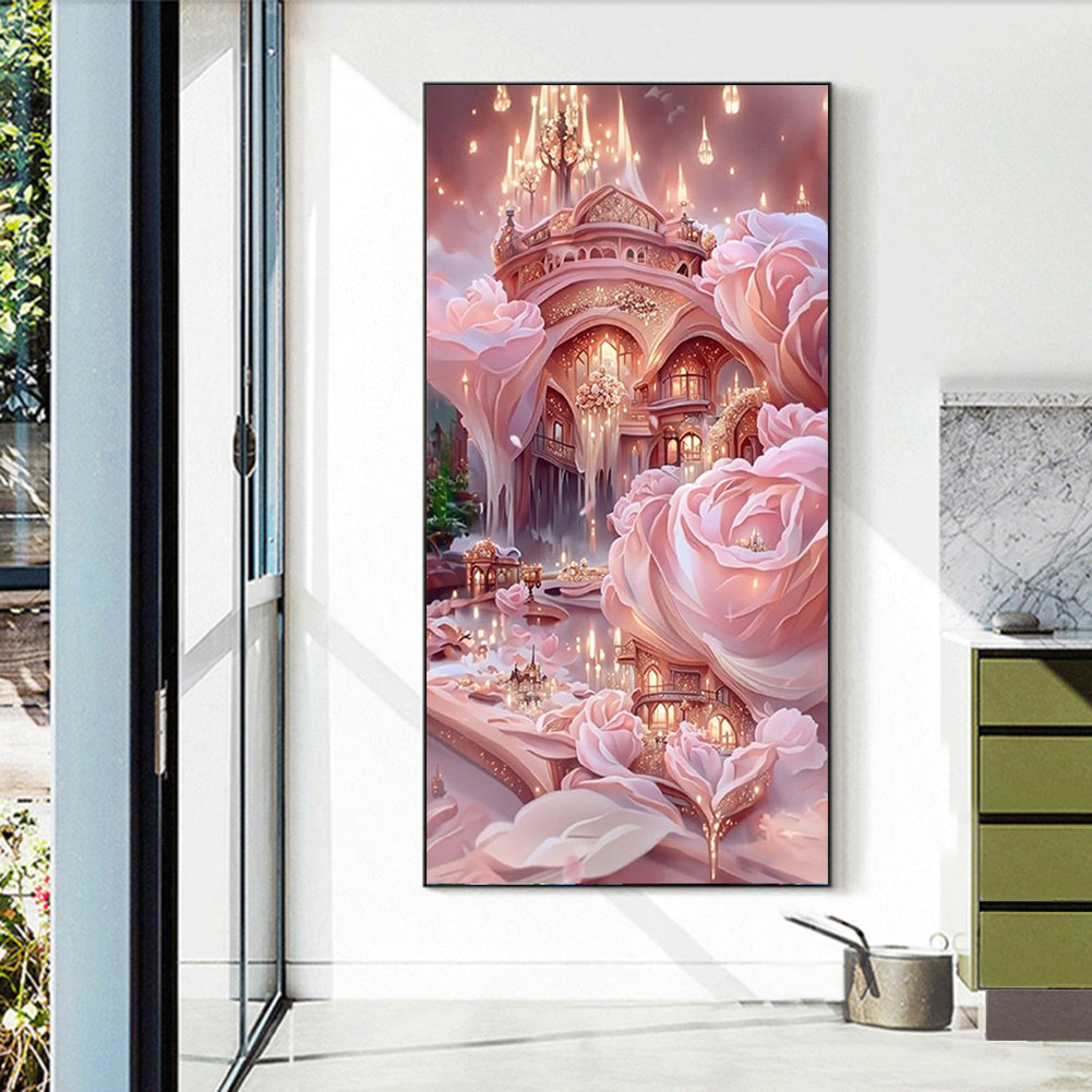 Pink Rose Manor - Full Round Drill Diamond Painting 40*70CM