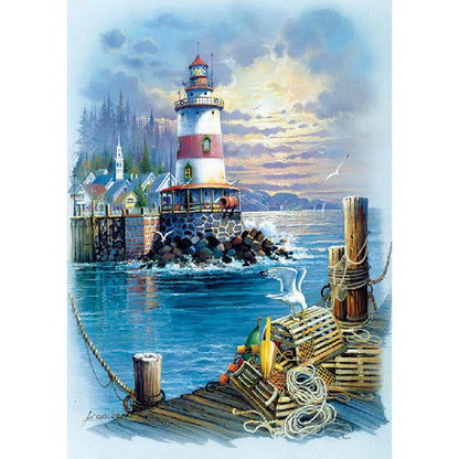 Sea ??Lighthouse - Full Round Drill Diamond Painting 50*60CM