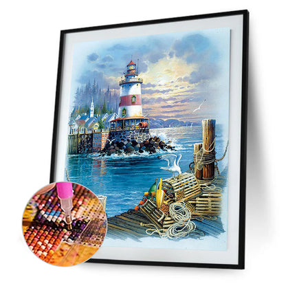 Sea ??Lighthouse - Full Round Drill Diamond Painting 50*60CM