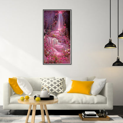 Pink Flower Waterfall - Full Round Drill Diamond Painting 40*70CM