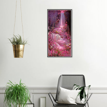 Pink Flower Waterfall - Full Round Drill Diamond Painting 40*70CM
