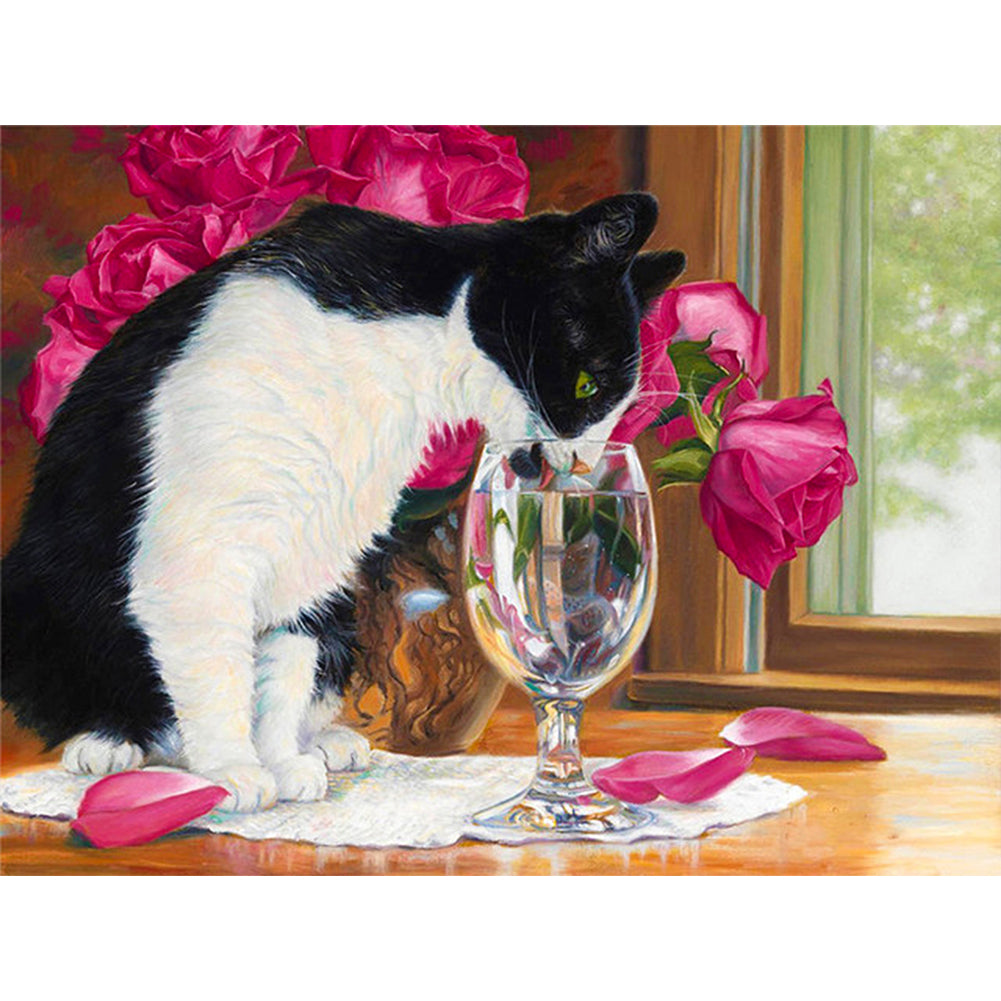 Two Color Cat - Full Round Drill Diamond Painting 40*30CM