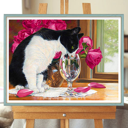 Two Color Cat - Full Round Drill Diamond Painting 40*30CM