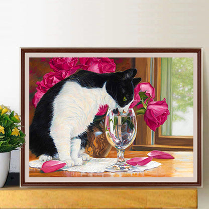 Two Color Cat - Full Round Drill Diamond Painting 40*30CM