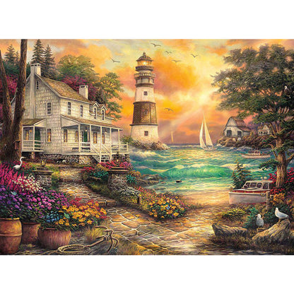 Seaside Lighthouse House - Full Round Drill Diamond Painting 50*40CM