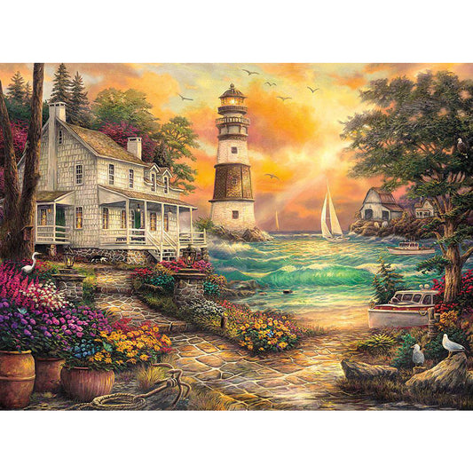 Seaside Lighthouse House - Full Round Drill Diamond Painting 50*40CM