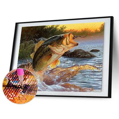 Fish Hooked - Full Round Drill Diamond Painting 50*40CM