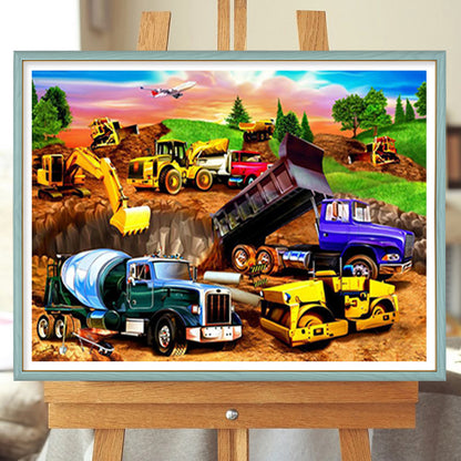 Construction Site Vehicles - Full Round Drill Diamond Painting 50*40CM