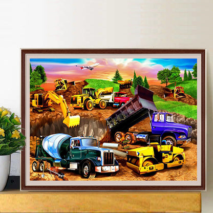 Construction Site Vehicles - Full Round Drill Diamond Painting 50*40CM