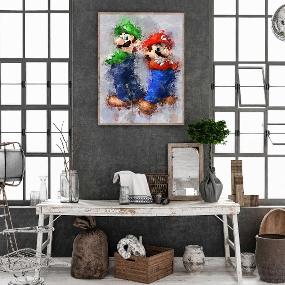 Mario And Luigi - Full Round Drill Diamond Painting 30*40CM