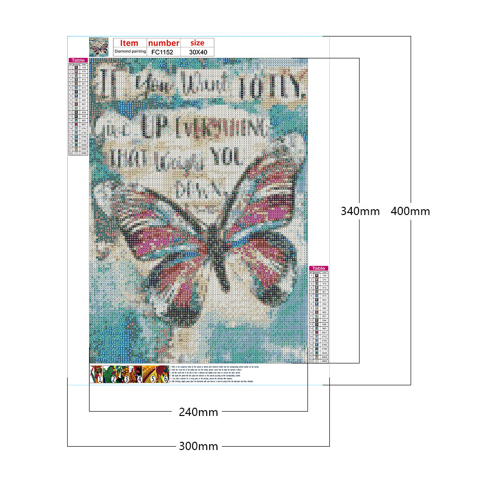 Vintage Butterfly Calligraphy - Full Square Drill Diamond Painting 30*40CM