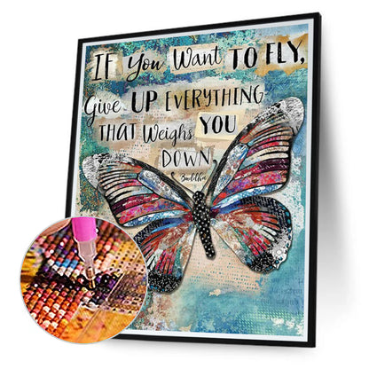 Vintage Butterfly Calligraphy And Painting - Full Square Drill Diamond Painting 30*40CM