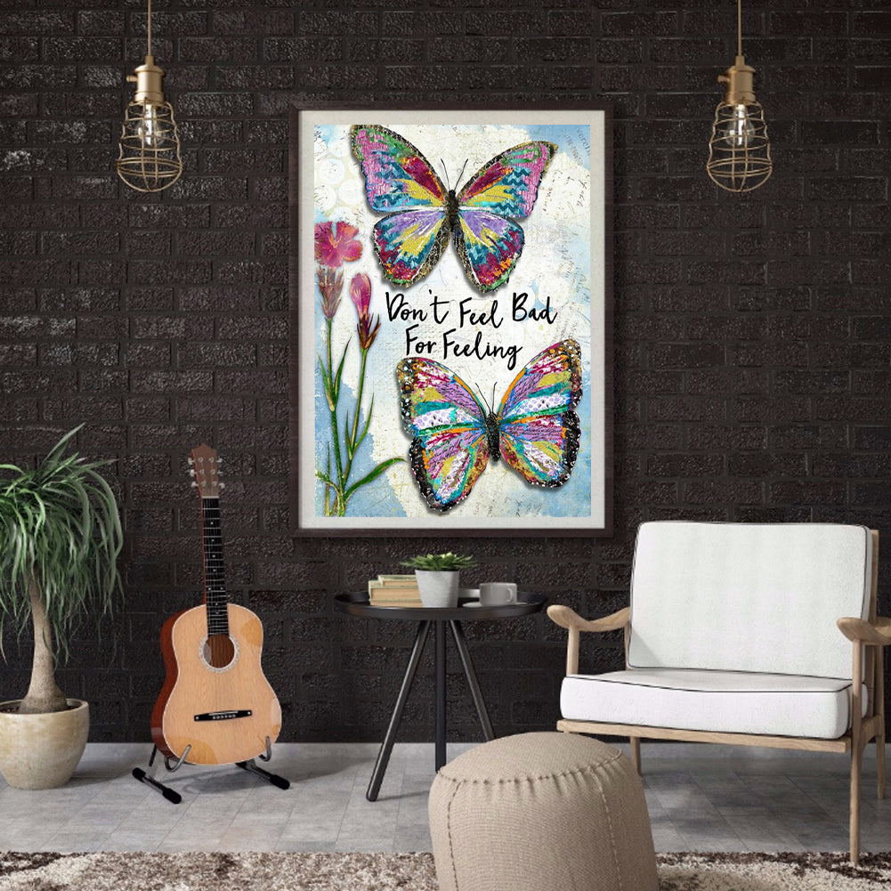 Vintage Butterfly Calligraphy And Painting - Full Square Drill Diamond Painting 30*40CM