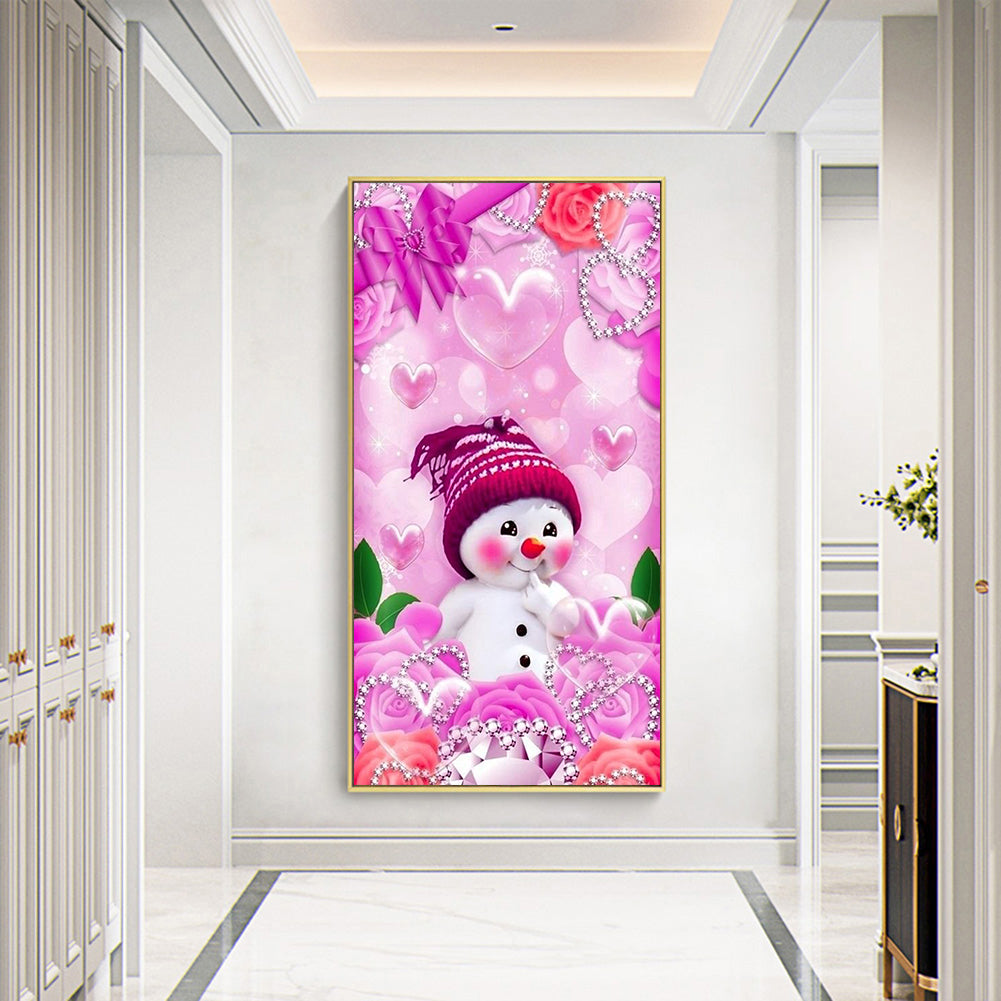 Pink Snowman - Full Round Drill Diamond Painting 40*70CM