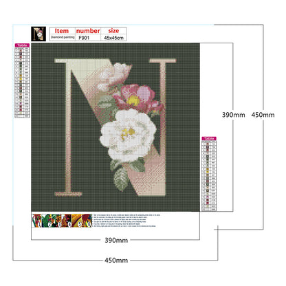 Dark Floral Letter N - Full Square Drill Diamond Painting 45*45CM