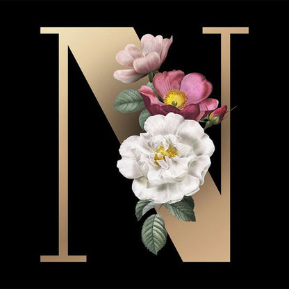 Dark Floral Letter N - Full Square Drill Diamond Painting 45*45CM