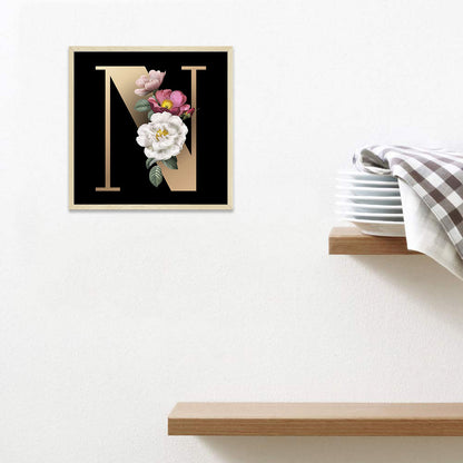 Dark Flower Letter N - Full Square Drill Diamond Painting 45*45CM