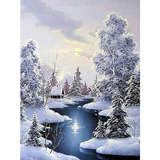 Winter River Snow Scene - Full Square Drill Diamond Painting 30*40CM