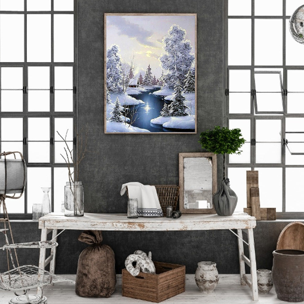 Winter River Snow Scene - Full Square Drill Diamond Painting 30*40CM