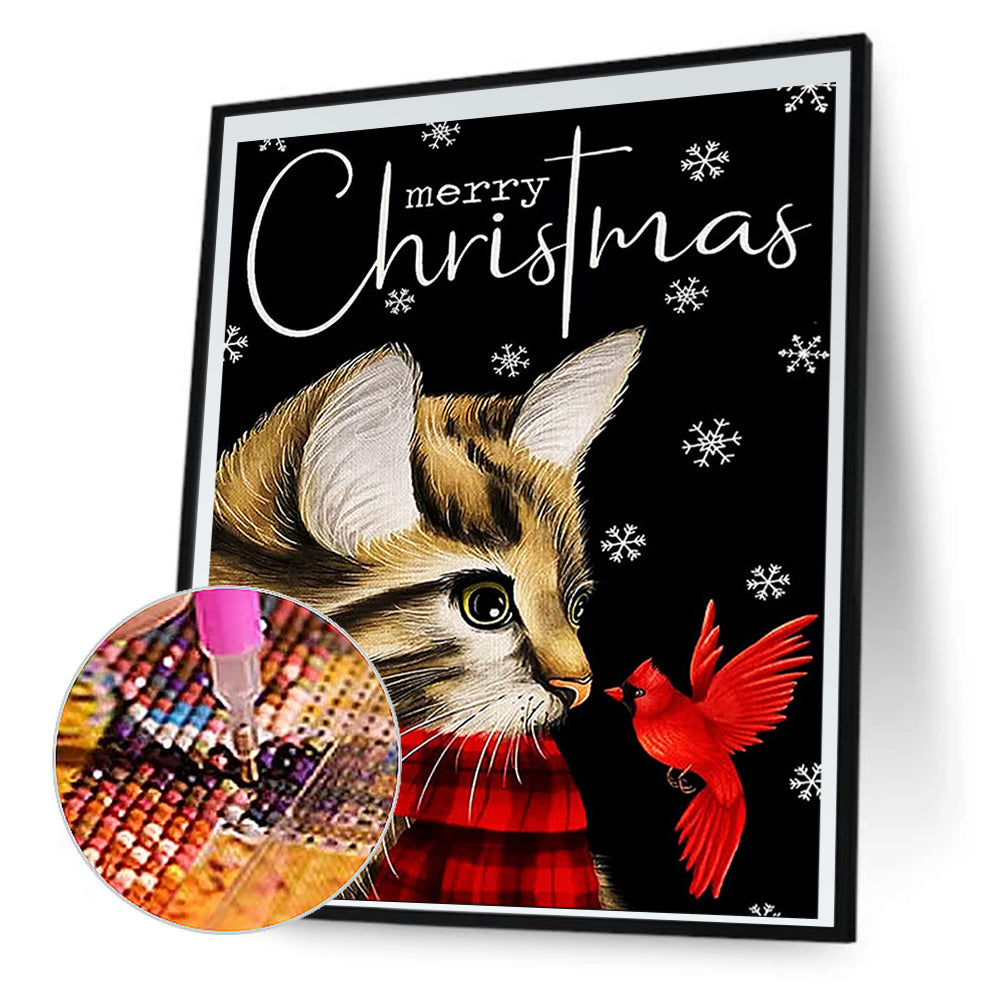 Christmas Cat - Full Round Drill Diamond Painting 30*40CM