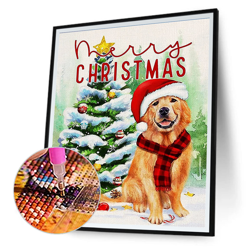 Christmas Tree And Dog - Full Round Drill Diamond Painting 30*40CM