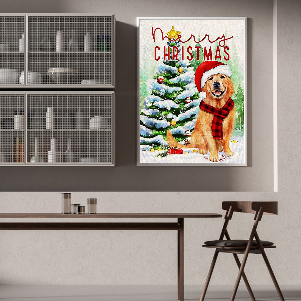 Christmas Tree And Dog - Full Round Drill Diamond Painting 30*40CM