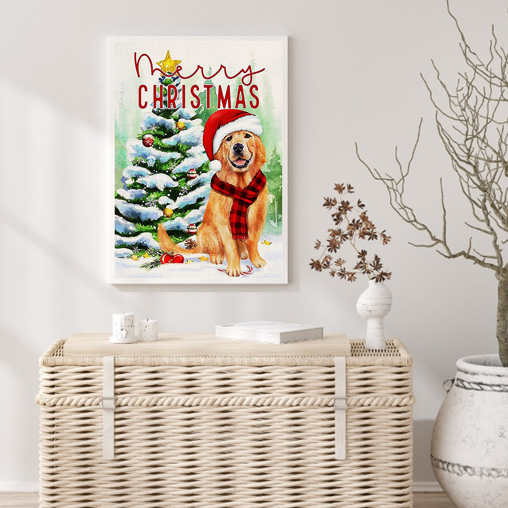 Christmas Tree And Dog - Full Round Drill Diamond Painting 30*40CM