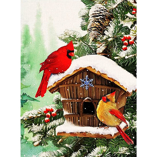 Cardinal On Tree In Winter - Full Round Drill Diamond Painting 30*40CM