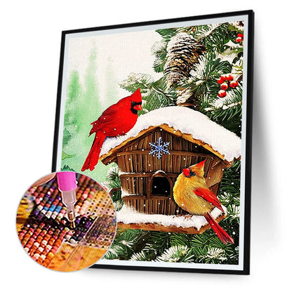 Cardinal On Tree In Winter - Full Round Drill Diamond Painting 30*40CM