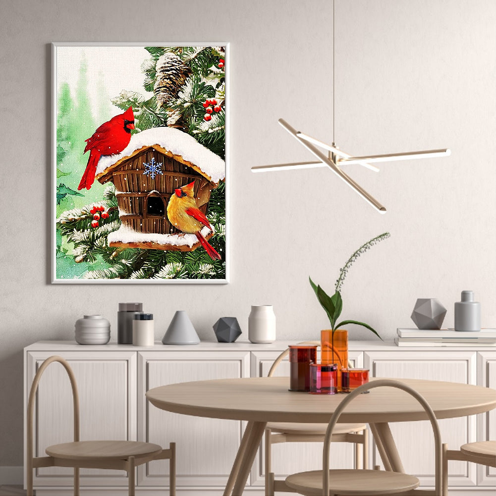 Cardinal On Tree In Winter - Full Round Drill Diamond Painting 30*40CM