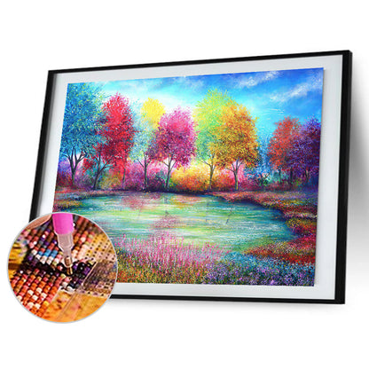 Colorful Tree And Lake - Full Round Drill Diamond Painting 50*40CM