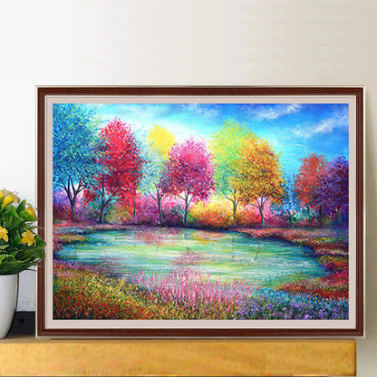 Colorful Tree And Lake - Full Round Drill Diamond Painting 50*40CM