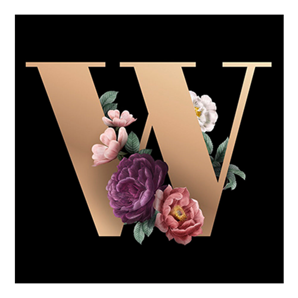 Dark Flower Letter W - Full Round Drill Diamond Painting 45*45CM