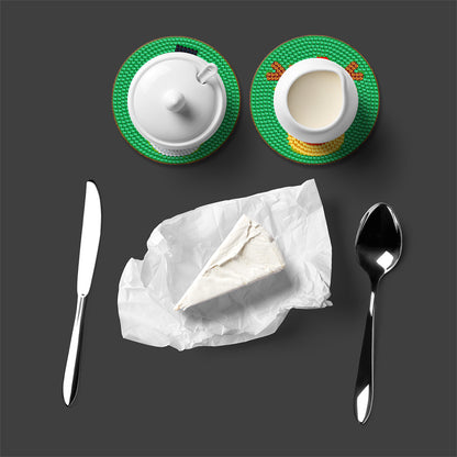 DIY Coasters with Storage Rack Wood Coasters Cartoon Animal Pattern Perfect Gift