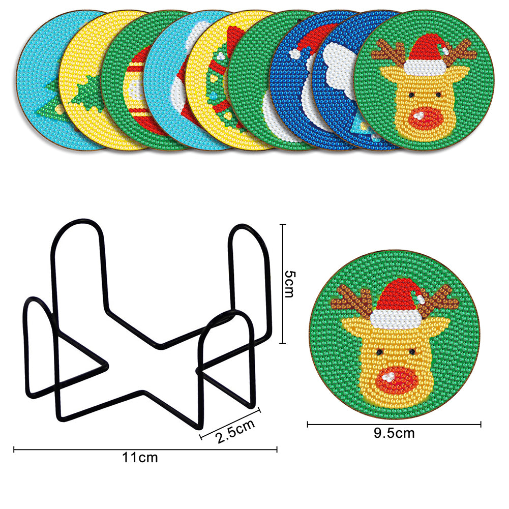 DIY Coasters with Storage Rack Wood Coasters Cartoon Animal Pattern Perfect Gift