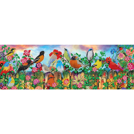 Flowers And Birds On The Fence - Special Shaped Drill Diamond Painting 80*30CM