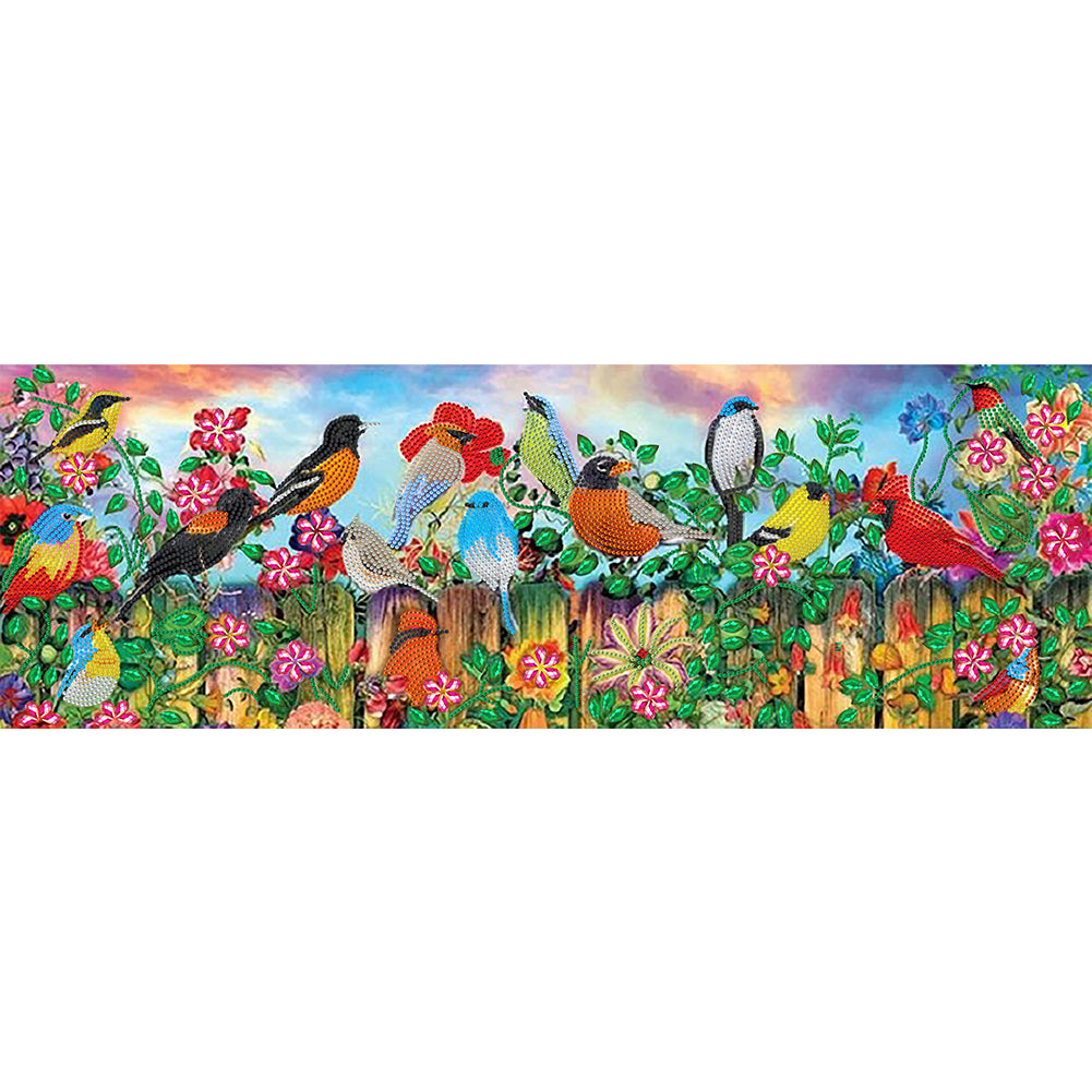 Birds On Fence - Special Shaped Drill Diamond Painting 80*30CM