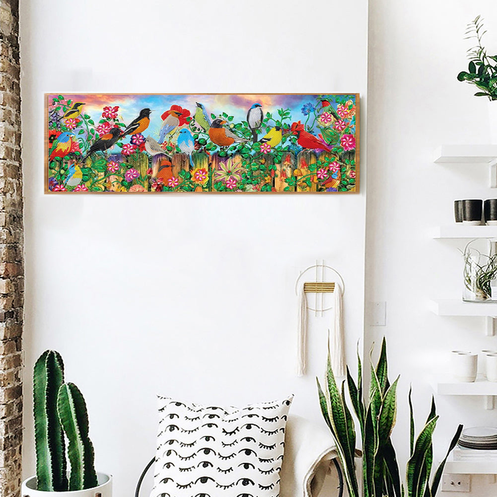 Birds On Fence - Special Shaped Drill Diamond Painting 80*30CM