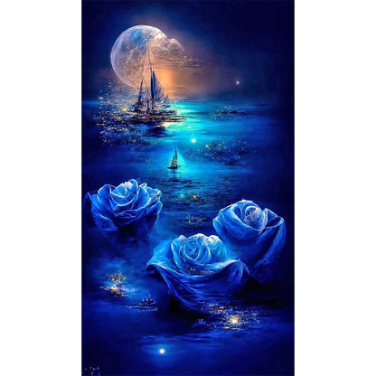 Moonlight Rose On The Sea - Full Round Drill Diamond Painting 40*70CM