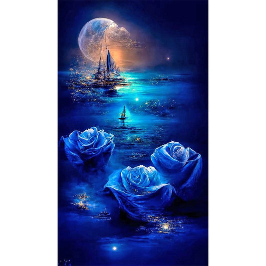 Moonlight Rose On The Sea - Full Round Drill Diamond Painting 40*70CM