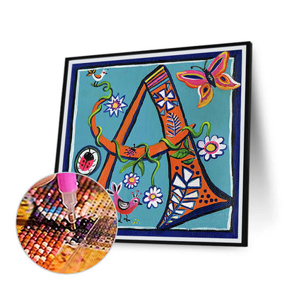 Butterfly English Letter A - Full Round Drill Diamond Painting 30*30CM