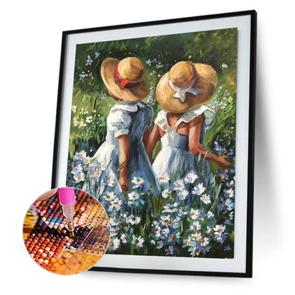 Flower Girl Oil Painting - Full Round Drill Diamond Painting 30*40CM