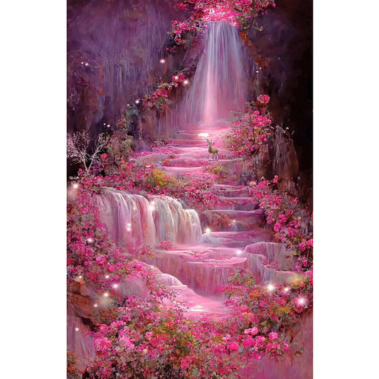 Pink Flower Waterfall - Full Square Drill Diamond Painting 40*70CM