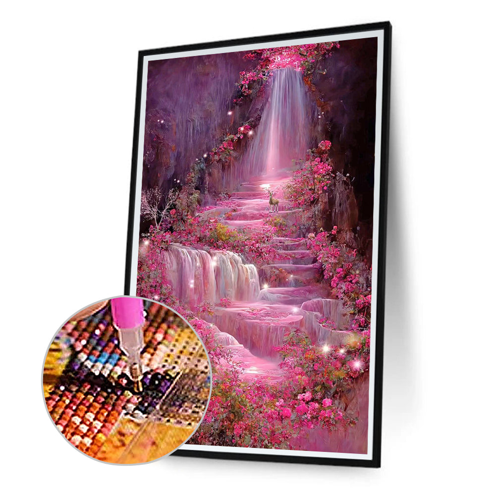 Pink Flower Waterfall - Full Square Drill Diamond Painting 40*70CM