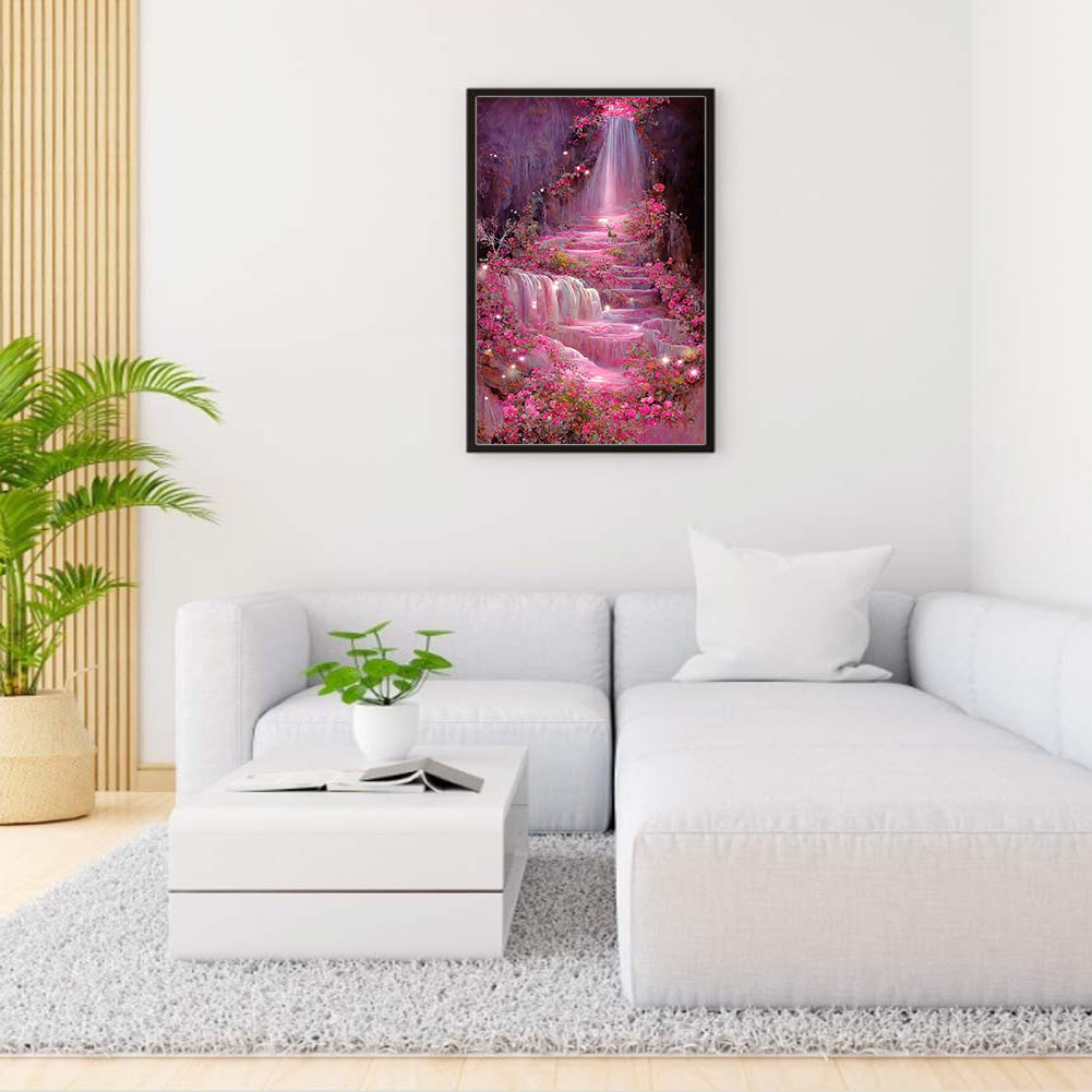 Pink Flower Waterfall - Full Square Drill Diamond Painting 40*70CM